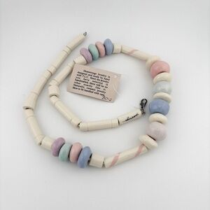 Vintage Cotton Candy Ceramic Necklace 25”, Handcrafted, Shoestring, Pastel Color